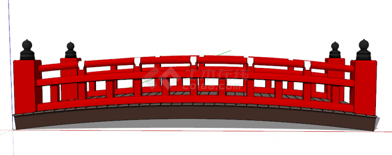 中式古典红色结实桥su模型-图二