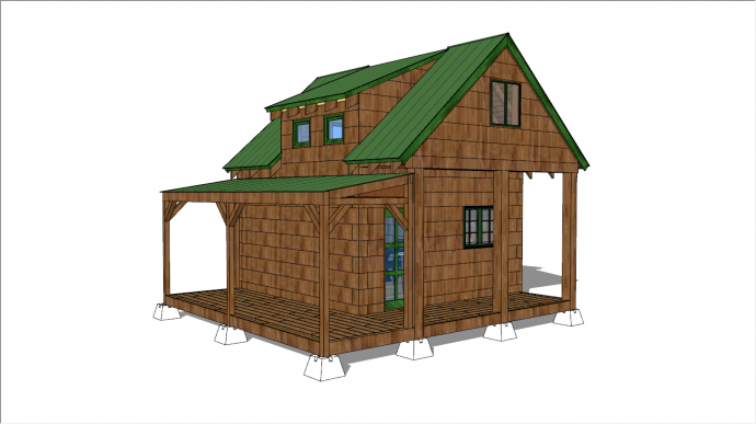 绿顶的木地板小木屋su模型_图1
