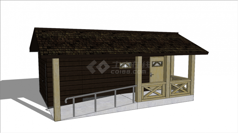 棕褐色壁板覆层小木屋su模型-图二