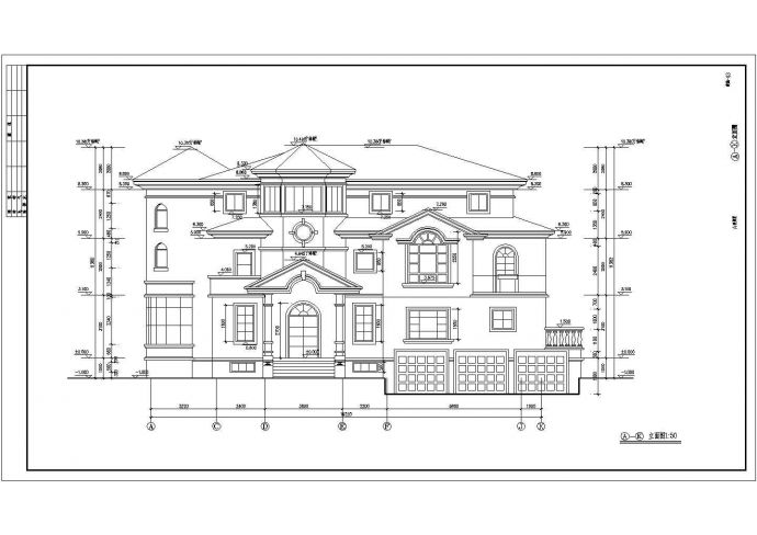 南方某小区三层别墅楼建筑设计方案图_图1