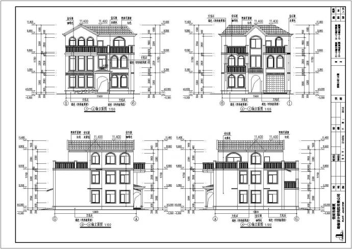 南方某小区三层别墅楼建筑设计施工图_图1