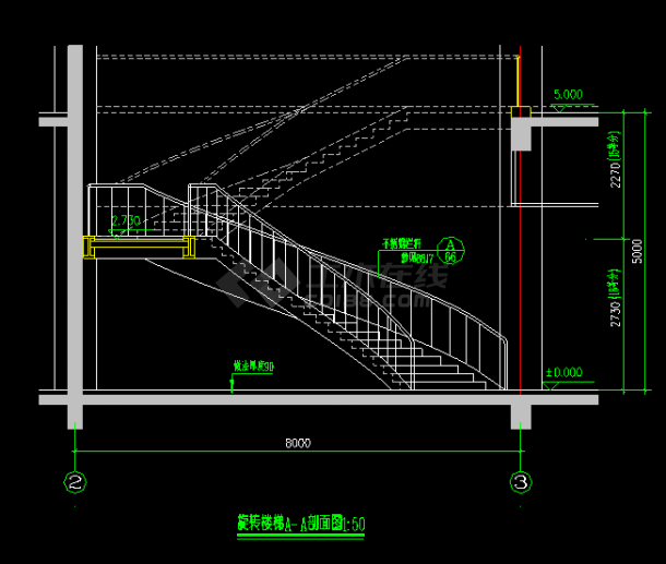 某椭圆旋转楼梯cad设计大样详图-图二