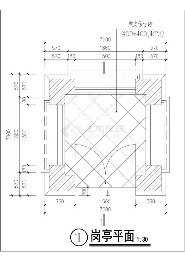 某地区一欧式砖木混合结构岗亭建筑结构施工图-图二