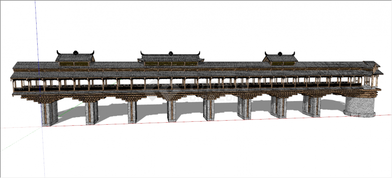朴实精致中式廊桥su模型-图二