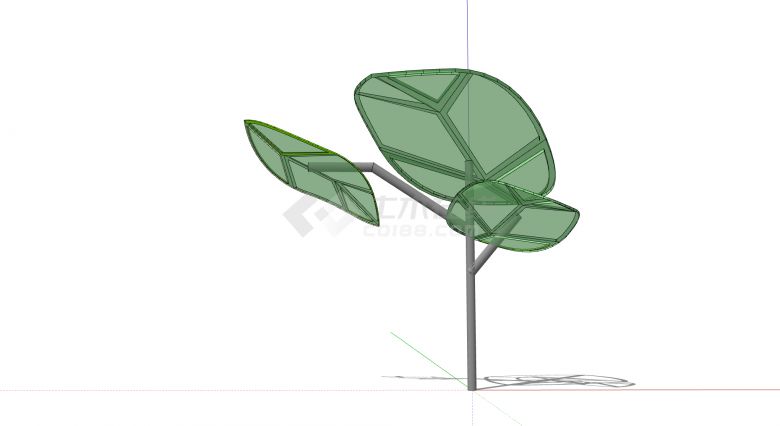 绿色透明玻璃树叶现代创意艺术雕塑su模型-图一