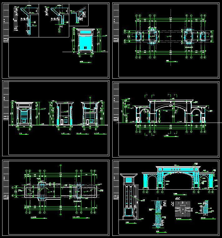小区大门cad平面设计立面施工图