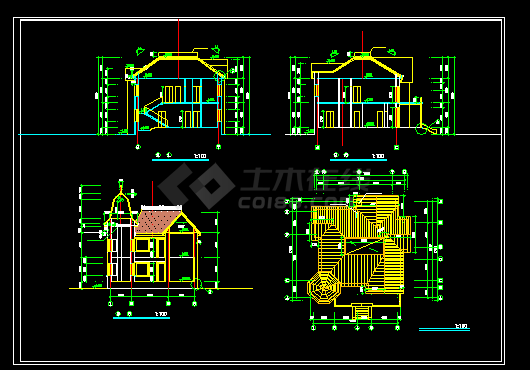 俄罗斯B型别墅建筑施工cad设计方案图纸-图二