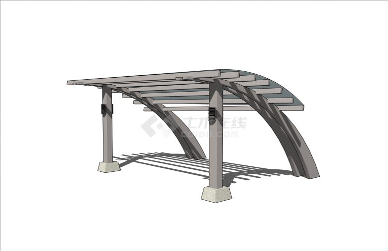 创意玻璃封顶现代风格停车棚su模型-图一