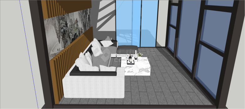 现代休闲区沙发阳光房su模型-图二