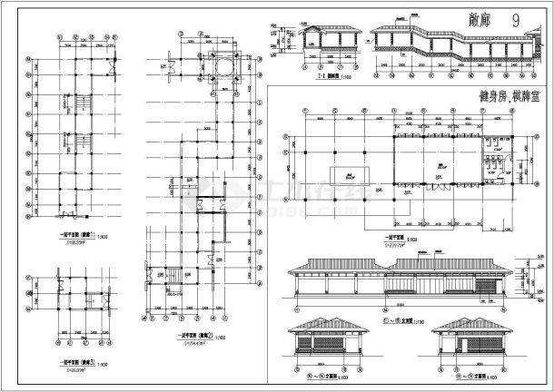 某仿古温泉浴场多套单层房屋建筑设计方案图纸-图二