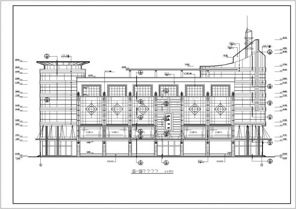 【海城】五层框架结构商场建筑施工图（地下一层，含效果图）-图一