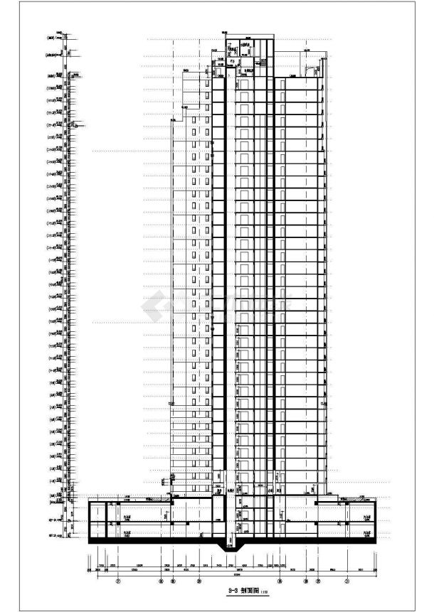 【上海】34层剪力墙商业综合楼cad建筑施工图（含效果图）-图二