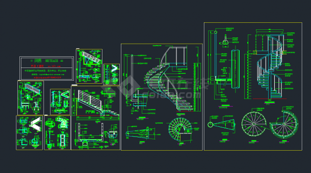 楼房楼梯扶手设计CAD施工图9套-图一