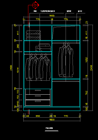 某地室内装饰双开衣柜cad设计详图-图二