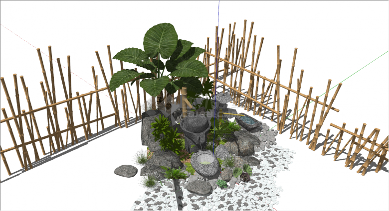 庭院篱笆景观小品带水管su模型-图二