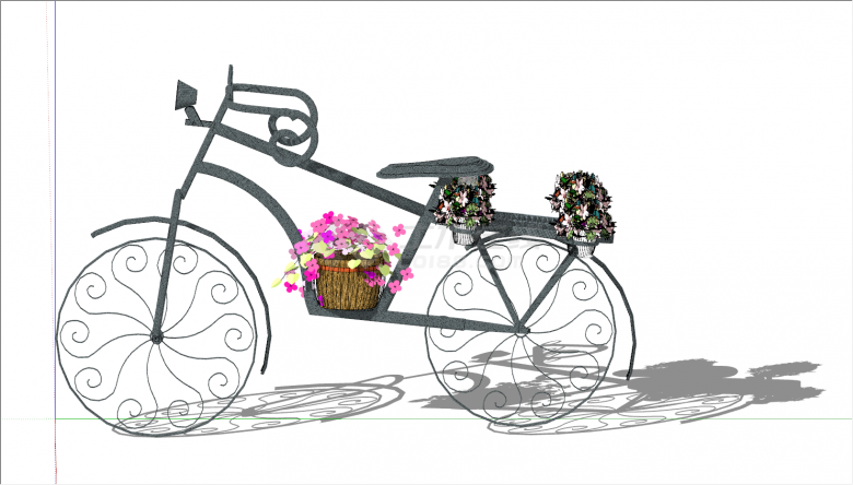 带几盆小花浪漫自行车雕塑su模型-图二