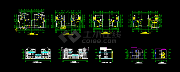 豪华中式别墅建筑设计全套CAD图纸-图一