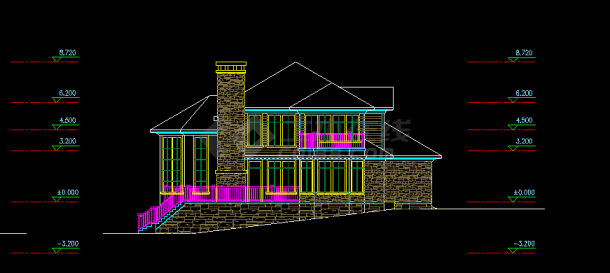 豪华中式别墅建施方案设计全套CAD图-图二