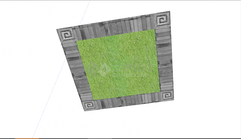 方形的石砖小路中间是草坪的新中式园路铺装 su模型-图二