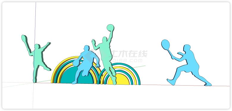 羽毛球篮球运动雕塑su模型-图二
