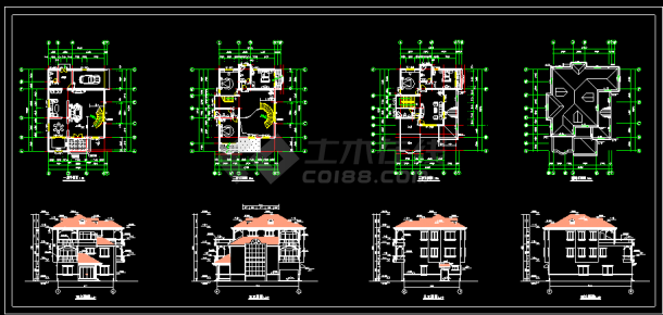 某城市三层别墅扩出图带结构CAD模型-图一