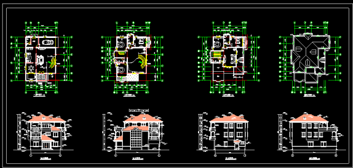某城市三层别墅扩出图带结构CAD模型_图1