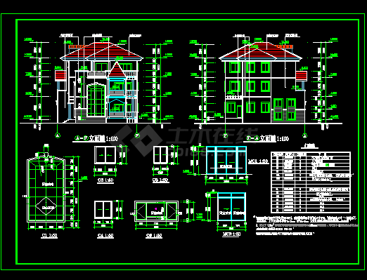 小型精致别墅建筑施工cad设计方案图纸-图二