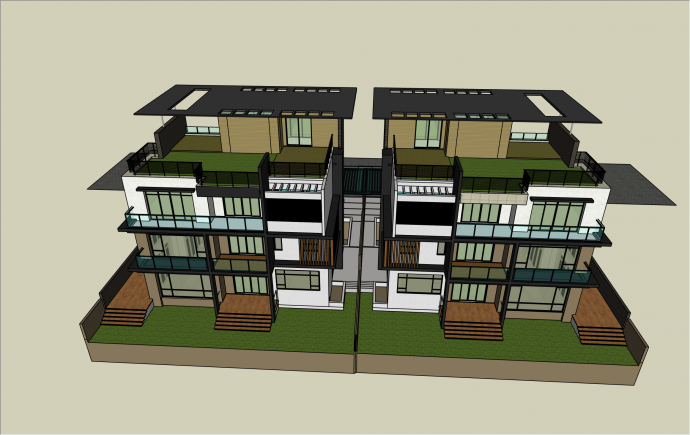 四层带阳台现代风格联排别墅su模型_图1