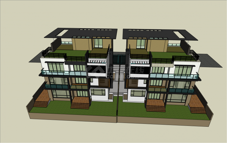 四层带阳台现代风格联排别墅su模型-图一