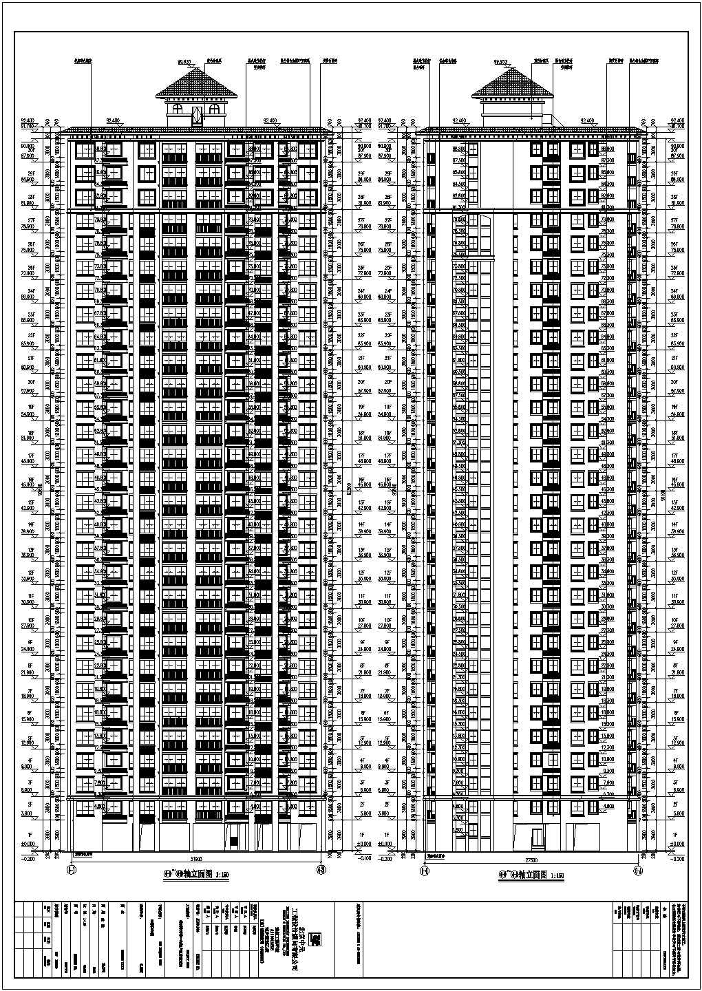 株洲市某三十层框架剪力墙结构住宅楼建筑设计施工图