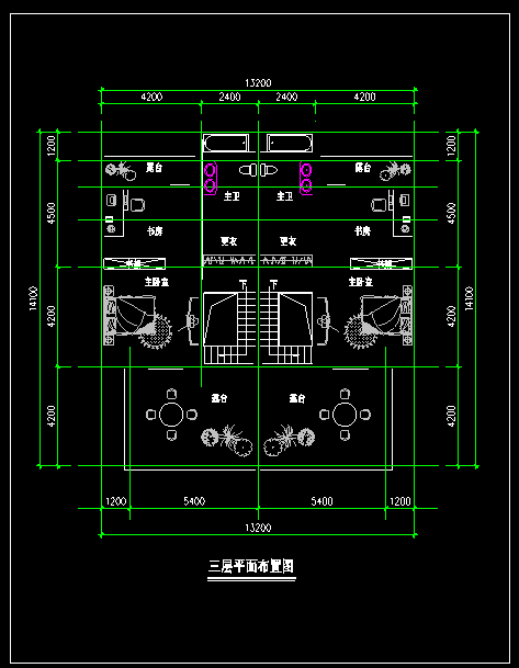 小三层现代联拼别墅cad设计施工方案图-图二