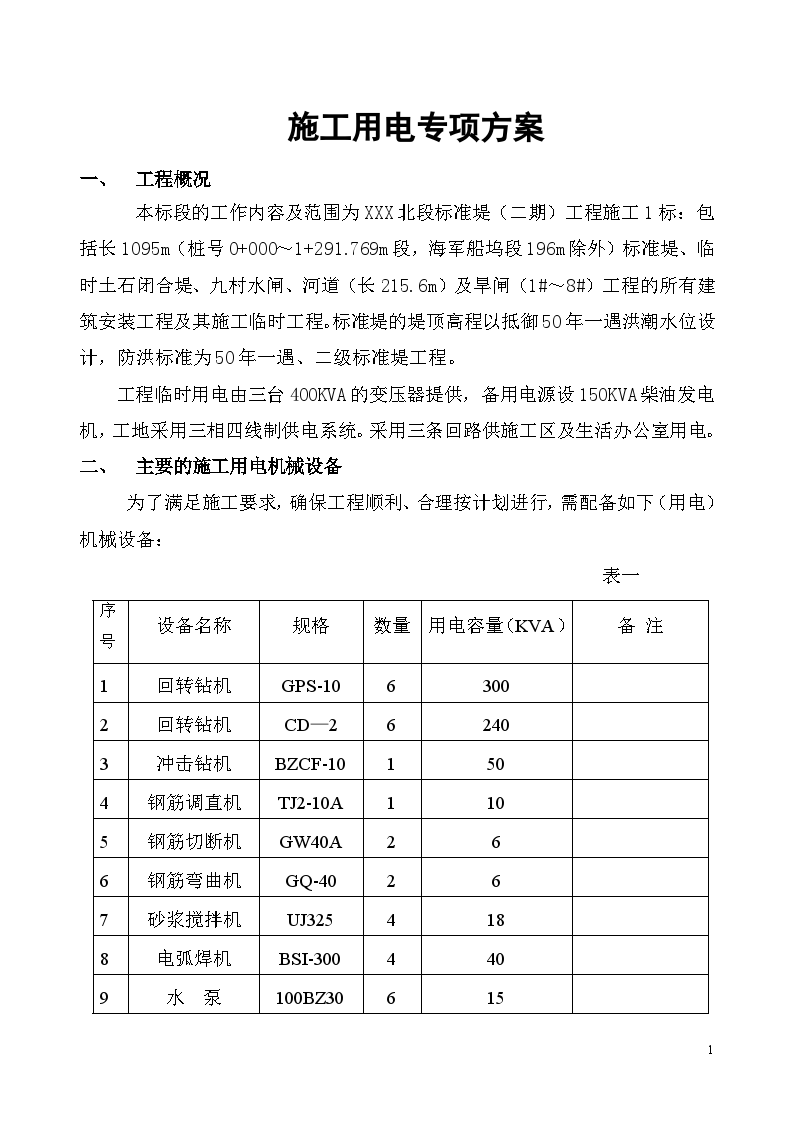 浙江某标准堤工程临时用电方案-图一