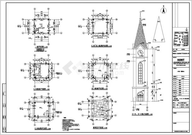 39米高框架标志塔标志钟塔建筑结构施工图-图一