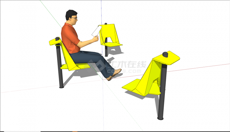 单柱黄色座椅创意坐凳su模型-图一