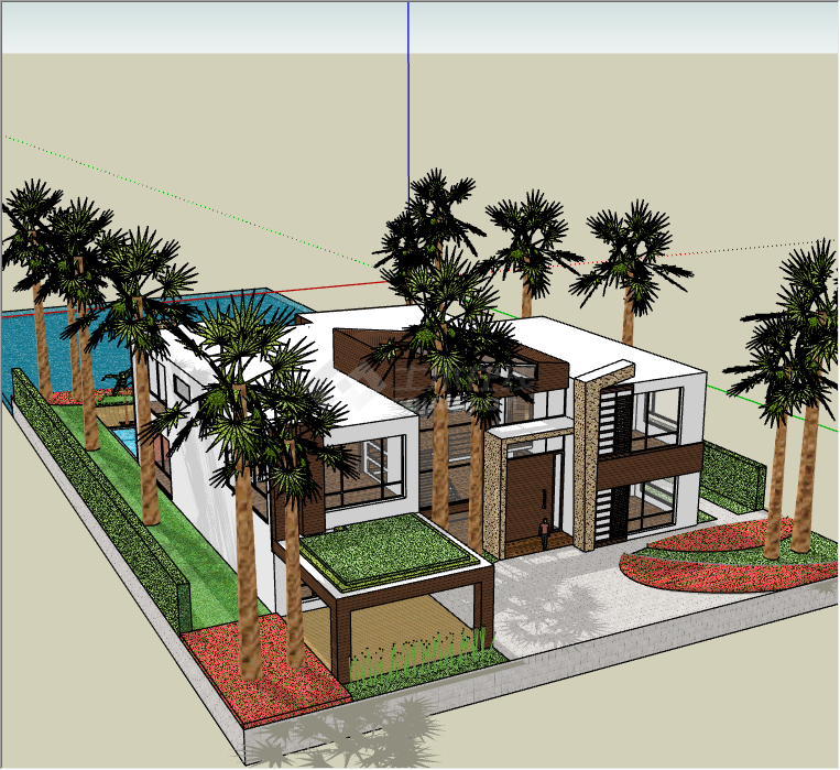 绿树环绕的带游泳池的 一个现代风格的小别墅su模型-图一