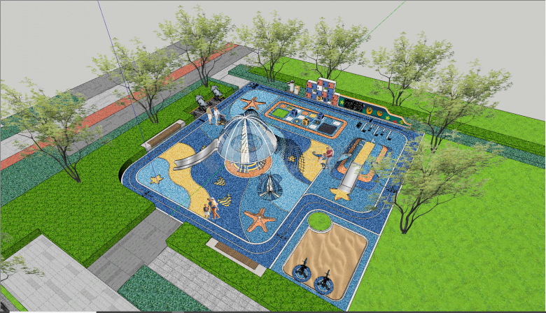 蓝色方形海洋儿童乐园su模型-图二