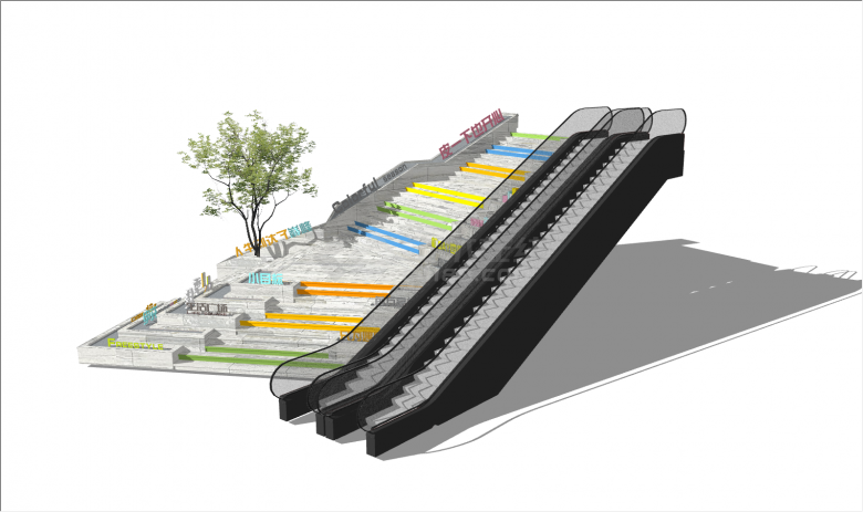 现代化步行街楼梯电梯su模型-图一