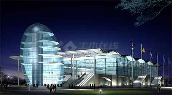 【山东】大型玻璃幕墙会展中心建筑方案文本(含CAD)-图一