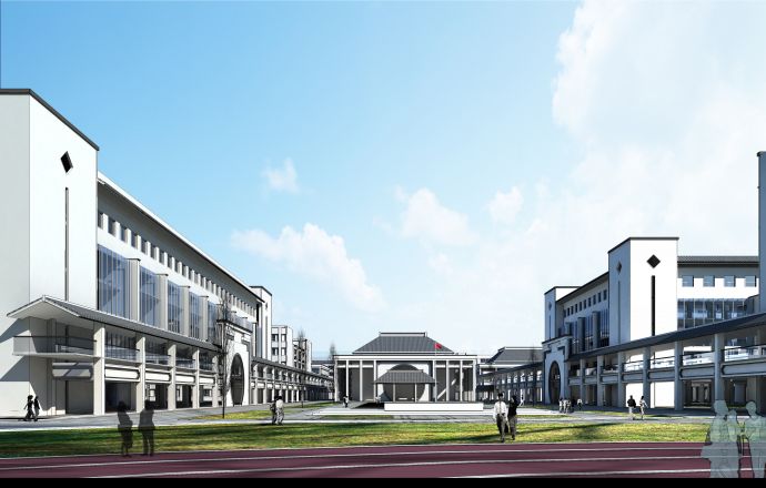 【云南】现代风格中学校园规划及单体设计方案文本（含CAD）_图1