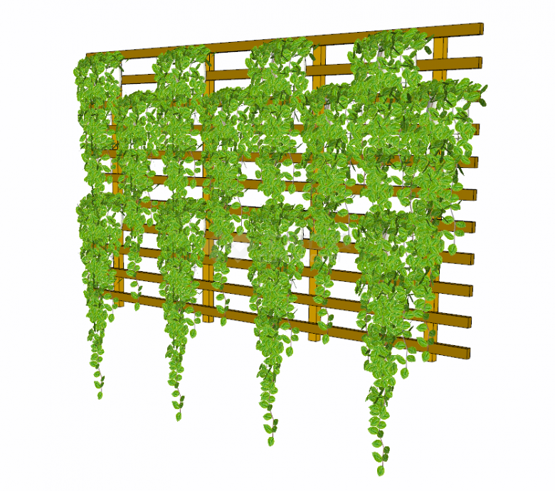 带有长方形格子状绿色植物的花架花墙 su模型-图二