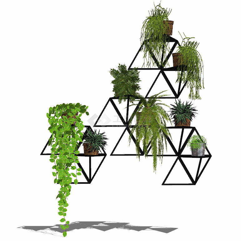 六边形组合的带有小盆绿植的绿墙花架 su模型-图一