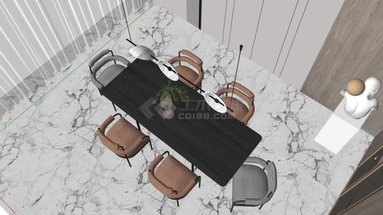 现代餐厅家具桌椅吊灯su模型-图二