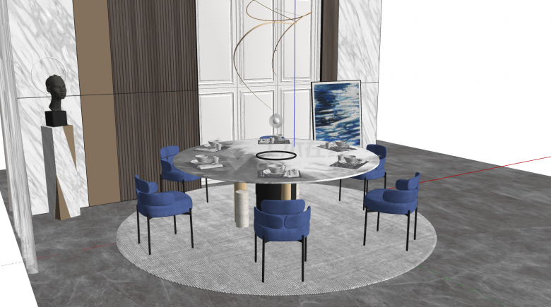现代餐厅家具蓝色椅子su模型-图二