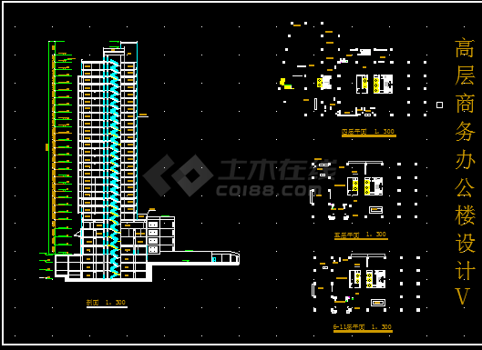 高层办公楼方案设计CAD详细图纸-图二