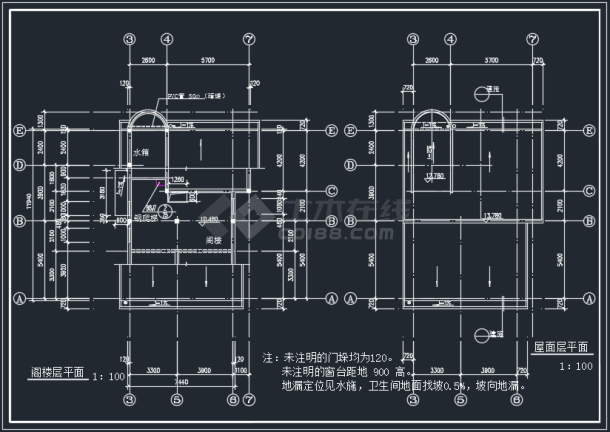 南京某地单栋别墅建筑CAD施工图-图二