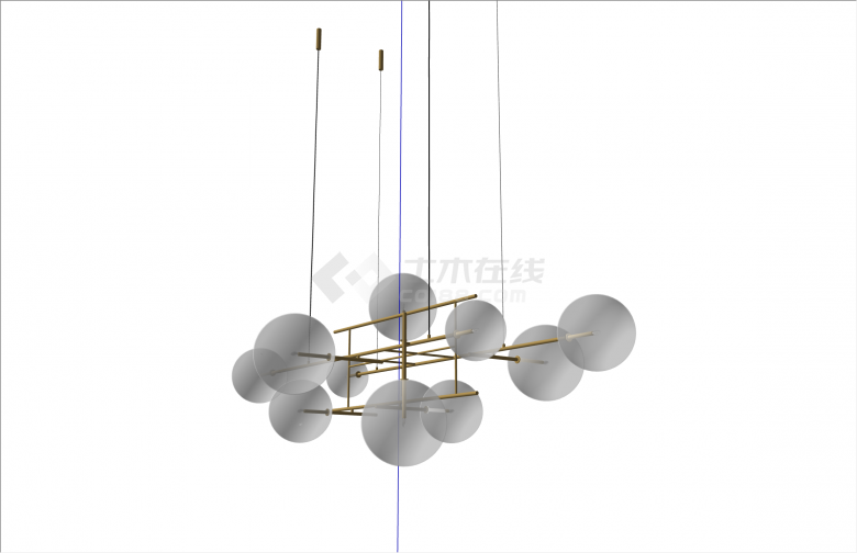 北欧金属杆搭配圆灯灯具su模型-图二