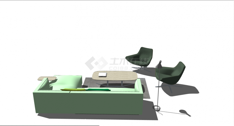 绿色简约办公室家具桌椅 su模型-图二