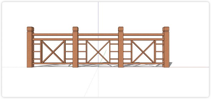 大小方格拼X型造型木质栏杆su模型_图1