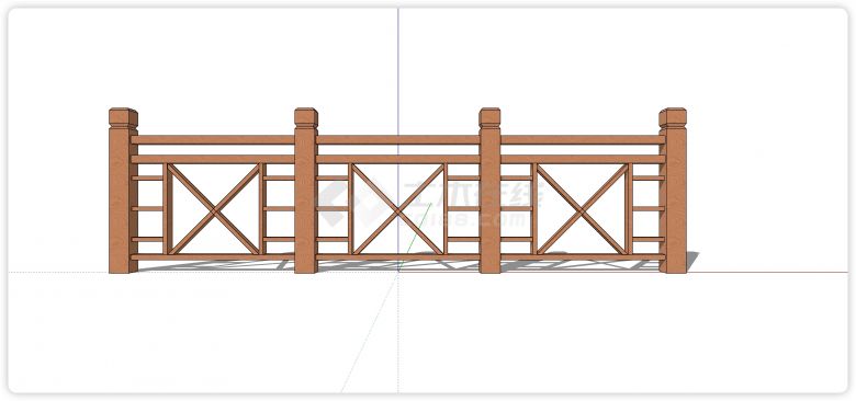 大小方格拼X型造型木质栏杆su模型-图一