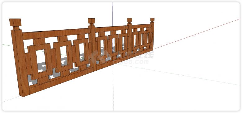新中式厚矩形木质栏杆su模型-图二
